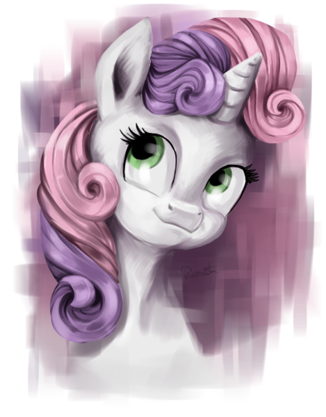 Size: 677x866 | Tagged: safe, artist:rumista, derpibooru import, sweetie belle, pony, unicorn, bust, partial background, portrait, simple background, solo, transparent background