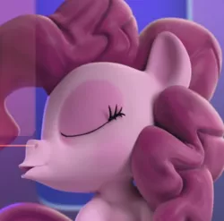 Size: 450x444 | Tagged: safe, derpibooru import, official, screencap, pinkie pie, earth pony, pony, hello pinkie pie, 3d, cropped, eyes closed, pursed lips, solo