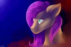 Size: 2126x1417 | Tagged: safe, artist:fixielle, derpibooru import, fluttershy, pony, abstract background, bust, female, mare, one layer, solo