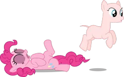 Size: 1371x857 | Tagged: safe, artist:lman225, artist:slb94, derpibooru import, edit, editor:slayerbvc, vector edit, pinkie pie, earth pony, bald, cropped, female, furless, furless edit, mare, no shame, nudity, pinkie pie suit, ponysuit, pronking, shaved, shaved tail, simple background, solo, streaking, transparent background, vector