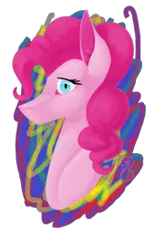 Size: 1089x1601 | Tagged: safe, artist:fixielle, derpibooru import, pinkie pie, pony, bust, female, long muzzle, looking at you, mare, no mouth, simple background, solo, transparent background