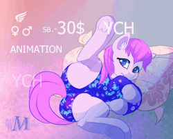 Size: 1000x800 | Tagged: suggestive, artist:wildviolet-m, derpibooru import, oc, pony, advertisement, animated, auction, butt, commission, tail, ych animation, ych example, your character here