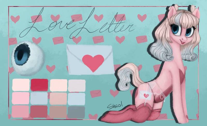 Size: 1147x697 | Tagged: suggestive, artist:violettacamak, derpibooru import, oc, oc:love letter(sheol), earth pony, pony, clothes, lingerie, reference sheet, socks, solo