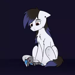 Size: 2048x2048 | Tagged: safe, artist:keupoz, derpibooru import, oc, oc:keupoz, oc:niexe, unofficial characters only, earth pony, unicorn, female, male, plushie, sad, simple background, sitting