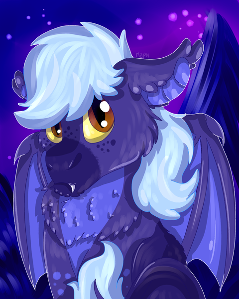 Size: 2000x2500 | Tagged: safe, artist:euspuche, derpibooru import, oc, oc:manec, unofficial characters only, bat pony, bust, halfbody, looking at you, male, night, portrait, raba-pony, shy