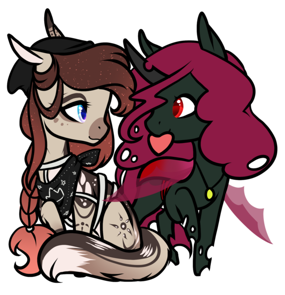 Size: 1024x1057 | Tagged: safe, artist:oneiria-fylakas, derpibooru import, oc, unofficial characters only, changeling, earth pony, pony, chibi, female, heart, mare, mouth hold, red changeling, simple background, transparent background