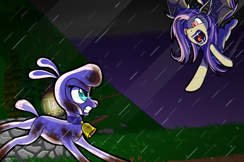 Size: 1798x1198 | Tagged: safe, artist:redahfuhrerking, derpibooru import, fluttershy, pom lamb, bat pony, pegasus, sheep, them's fightin' herds, badass, bat ponified, clenched teeth, community related, crossover, determination, determined, fight, flutterbadass, flutterbat, lamb, meme, mud, muddy, race swap, rage, rain