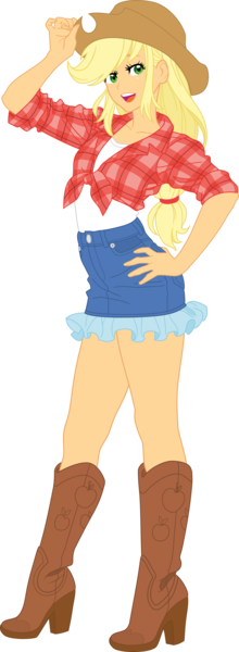 Size: 2203x6000 | Tagged: safe, artist:pink1ejack, derpibooru import, kotobukiya, applejack, earth pony, human, equestria girls, absurd resolution, applejack's hat, bishoujo, boots, clothes, cowboy hat, cute, denim skirt, female, freckles, hat, high heel boots, humanized, kotobukiya applejack, looking at you, miniskirt, moe, one eye closed, open mouth, self ponidox, shirt, shoes, simple background, skirt, stetson, thighs, transparent background, vector