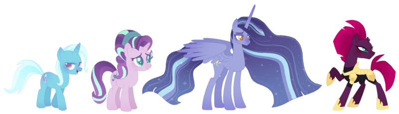 Size: 2095x600 | Tagged: safe, artist:xanthicsolarian, derpibooru import, starlight glimmer, tempest shadow, trixie, twilight sparkle, alternate universe, female, lesbian, polyamory, shipping, simple background, startrix, tempestglimmer, tempestlight, tempestrix, transparent background, twistarlight, twixie, twixstar