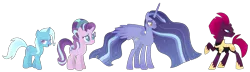 Size: 2095x600 | Tagged: safe, artist:xanthicsolarian, derpibooru import, starlight glimmer, tempest shadow, trixie, twilight sparkle, alternate universe, female, lesbian, polyamory, shipping, simple background, startrix, tempestglimmer, tempestlight, tempestrix, transparent background, twistarlight, twixie, twixstar