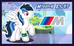 Size: 1280x800 | Tagged: safe, artist:inkandmystery, derpibooru import, oc, oc:mission eight, pegasus, pony, bmw, bmw m8 gte, male, one hoof raised, photo, stallion, wristband