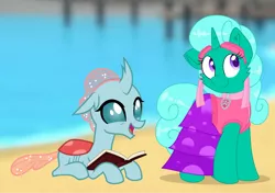 Size: 1286x906 | Tagged: safe, artist:rainbow eevee edits, artist:徐詩珮, derpibooru import, glitter drops, ocellus, changedling, changeling, pony, unicorn, series:sprglitemplight diary, series:sprglitemplight life jacket days, series:springshadowdrops diary, series:springshadowdrops life jacket days, alternate universe, clothes, cute, paw patrol, skye (paw patrol), swimsuit