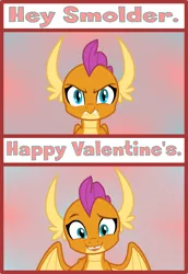 Size: 1862x2702 | Tagged: artist:phucknuckl, cute, derpibooru import, dragon, dragoness, female, holiday, safe, smiling, smolder, smolderbetes, smoldere, solo, tsundere, valentine's day, when she smiles