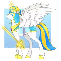 Size: 1920x1920 | Tagged: safe, artist:acry-artwork, derpibooru import, oc, oc:prince sentinel, oc:sentinel, unofficial characters only, alicorn, pony, alicorn oc, armor, glowing horn, horn, magic, royal guard, royal guard armor, solo, sword, telekinesis, weapon, wings