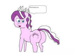 Size: 3444x2540 | Tagged: safe, artist:coltfan97, derpibooru import, diamond tiara, earth pony, 1000 hours in ms paint, ass, butt, diamond buttiara, female, filly, jewelry, looking at someone, open mouth, plot, simple background, speech bubble, talking, tiara, wat, white background, worried