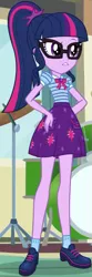 Size: 269x807 | Tagged: safe, derpibooru import, screencap, sci-twi, twilight sparkle, equestria girls, equestria girls series, overpowered (equestria girls), band room, bowtie, canterlot high, clothes, collar, cropped, cute, drums, female, geode of telekinesis, glasses, hands on hip, high school, jewelry, magical geodes, musical instrument, pockets, ponytail, raised eyebrow, shirt, shoes, short sleeves, skirt, socks, solo, twiabetes