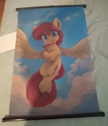 Size: 868x1020 | Tagged: safe, artist:ardail, derpibooru import, oc, oc:chit-chat, unofficial characters only, pegasus, pony, bed, female, irl, midwest brony fest, pegasus oc, photo, picture, scroll, solo, wings