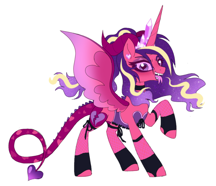 Size: 1000x859 | Tagged: safe, artist:unoriginai, derpibooru import, princess cadance, alicorn, succubus, clothes, corset, devil tail, fangs, heart eyes, horns, nightmarified, simple background, siren song, snake tongue, solo, split tongue, succubus tail, tongue out, transparent background, wingding eyes