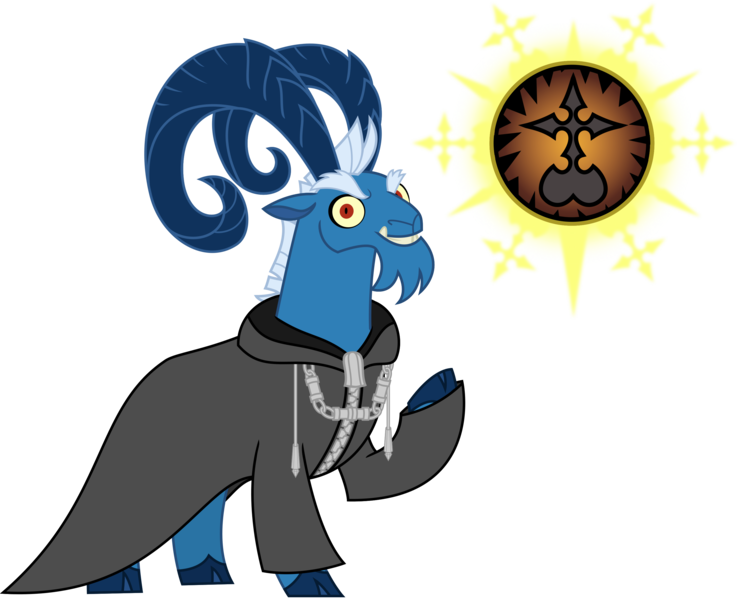 Size: 2947x2397 | Tagged: artist:sketchmcreations, clothes, cloven hooves, coat, crystal ball, derpibooru import, goat, grogar, grogar's orb, kingdom hearts, looking at you, male, nobody, organization xiii, safe, simple background, smiling, transparent background, vector, xemnas