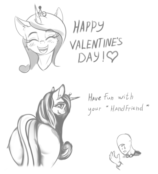 Size: 1394x1533 | Tagged: questionable, artist:alcor, derpibooru import, princess cadance, oc, oc:anon, alicorn, human, pony, cadance laughs at your misery, exploitable meme, female, hand, holiday, implied murder, male, mare, meme, monochrome, obligatory pony, princess bitchdance, sketch, valentine's day