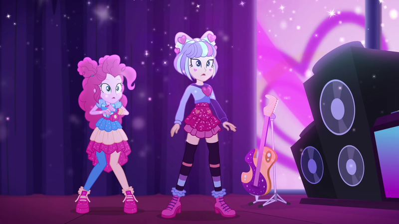 Size: 1600x900 | Tagged: safe, derpibooru import, screencap, pinkie pie, supernova zap, equestria girls, equestria girls series, sunset's backstage pass!, spoiler:eqg series (season 2), amplifier, guitar, musical instrument