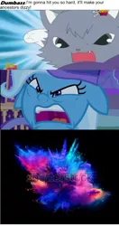 Size: 636x1206 | Tagged: safe, artist:shisutomuluxray, derpibooru import, edit, edited screencap, screencap, trixie, cat, maine coon, pony, to where and back again, crossing the memes, dian, floppy ears, jewelpet, meme, mulan, punch, sanrio, sega, shutterstock, trixie's wagon, yao