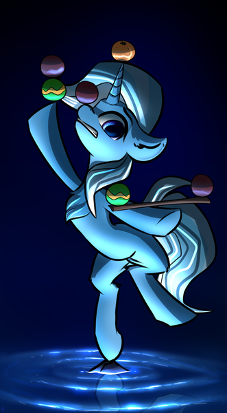 Size: 1600x2900 | Tagged: safe, artist:shido-tara, derpibooru import, trixie, pony, unicorn, balancing, ball, chest fluff, female, mare, solo, water