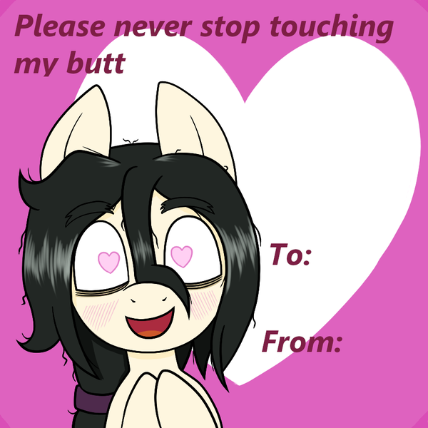 Size: 900x900 | Tagged: suggestive, artist:scraggleman, derpibooru import, oc, oc:floor bored, earth pony, pony, /mlp/, blushing, heart, heart eyes, holiday, messy mane, ponytail, valentine, valentine's day, valentine's day card, wingding eyes