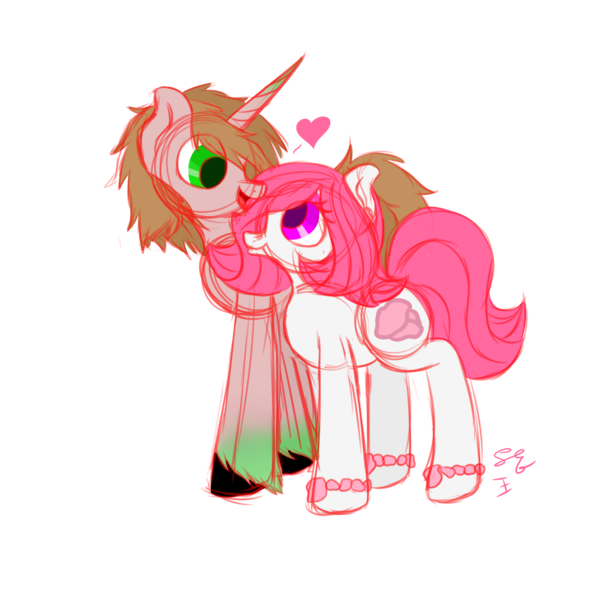 Size: 1920x1920 | Tagged: safe, artist:embroidered equations, derpibooru import, oc, oc:fine arts, oc:rose quartz, unofficial characters only, earth pony, pony, unicorn, female, holiday, love, male, simple background, sketch, straight, teenager, transparent background, valentine, valentine's day