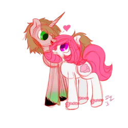 Size: 1920x1920 | Tagged: safe, artist:embroidered equations, derpibooru import, oc, oc:fine arts, oc:rose quartz, unofficial characters only, earth pony, pony, unicorn, female, holiday, love, male, simple background, sketch, straight, teenager, transparent background, valentine, valentine's day