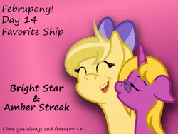 Size: 640x480 | Tagged: safe, artist:brightstarclick, derpibooru import, oc, oc:amber streak, oc:bright star, unofficial characters only, pony, februpony, hearts and hooves day, kissing, oc x oc, shipping