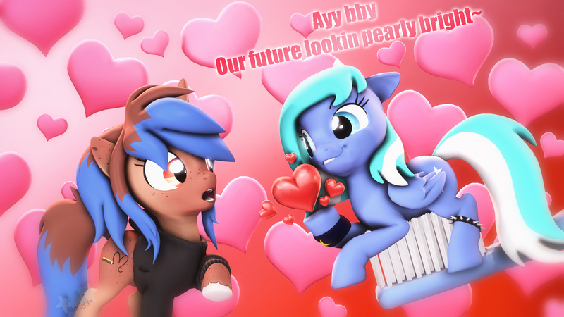 Size: 1920x1080 | Tagged: safe, artist:star-lightstarbright, derpibooru import, oc, oc:heart sketch, oc:starlight starbright, pegasus, pony, unicorn, 3d, bby, female, lesbian, oc x oc, shipping, toothbrush