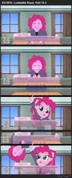Size: 1280x3122 | Tagged: safe, artist:armredwings, artist:bredgroup, artist:sirvalter, derpibooru import, pinkie pie, comic:eg rpg lootbattle royal, equestria girls, breaking the fourth wall, clothes, comic, crossover, doki doki literature club, lego, monika, school uniform, this will end in a fight