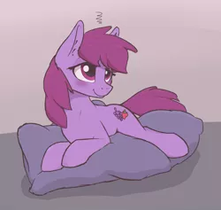 Size: 1900x1800 | Tagged: safe, artist:whiskeypanda, derpibooru import, berry punch, berryshine, earth pony, pony, berrybetes, blushing, cute, drunk, ear fluff, female, mare, pillow, prone, smiling, solo