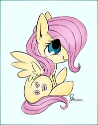 Size: 757x960 | Tagged: safe, artist:bae-mon, artist:nekosparker, derpibooru import, fluttershy, pegasus, pony, collaboration, cute, female, filly, filly fluttershy, profile, shyabetes, simple background, sitting, smiling, solo, spread wings, white background, wings, younger