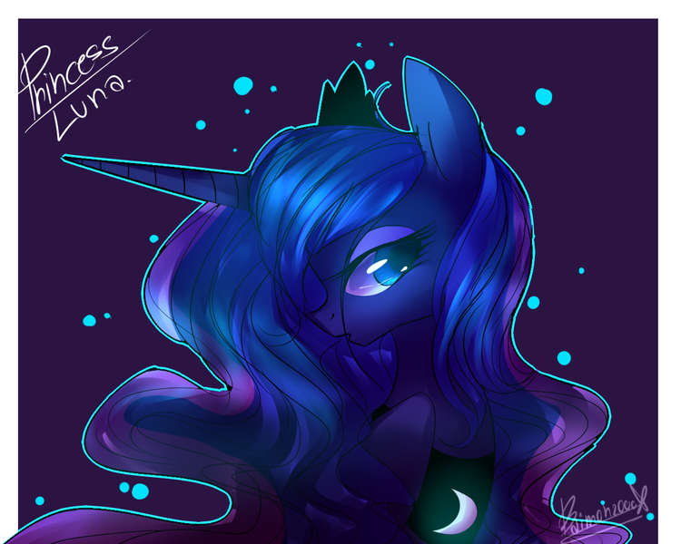 Size: 1280x1024 | Tagged: safe, artist:bae-mon, derpibooru import, princess luna, pony, bust, female, mare, portrait, profile, solo