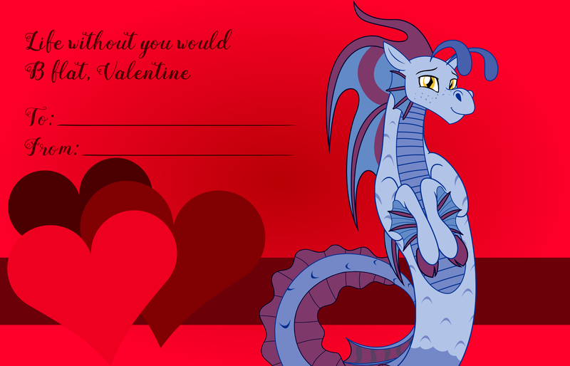 Size: 3156x2028 | Tagged: safe, artist:badumsquish, derpibooru import, oc, oc:tremolo stipple, unofficial characters only, siren, freckles, heart, holiday, looking at you, male, music pun, pun, show accurate, siren oc, smiling, solo, valentine, valentine's day, valentine's day card
