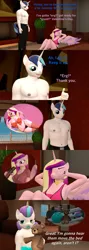 Size: 1920x5400 | Tagged: suggestive, artist:papadragon69, derpibooru import, princess cadance, princess flurry heart, shining armor, anthro, 3d, armpits, belly button, bow, breasts, childhood innocence, chocolate, clothes, comic, dilf, exercise, family, female, flurry heart is not amused, food, hearts and hooves day, holiday, image, implied sleep deprivation, male, married couple, milf, nipples, nudity, partial nudity, png, shiningcadance, shipping, source filmmaker, straight, teddy bear, topless, unamused, valentine's day, workout