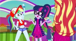 Size: 1282x699 | Tagged: safe, derpibooru import, edit, edited screencap, screencap, blueberry cake, rainbow dash, scott green, sunset shimmer, twilight sparkle, equestria girls, equestria girls series, spoiler:eqg series (season 2), clothes, clothes edit, cosplay, costume, terry bogard