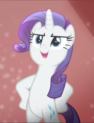 Size: 719x940 | Tagged: safe, derpibooru import, screencap, rarity, pony, unicorn, fake it 'til you make it, bipedal, confident, cropped, hooves on hips, open mouth, pose, solo