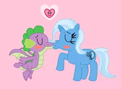 Size: 625x459 | Tagged: artist:drypony198, derpibooru import, dragon, female, heart, kissing, male, safe, shipping, spike, spixie, straight, trixie, winged spike