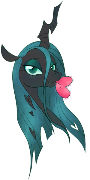 Size: 750x1500 | Tagged: alternate version, artist:puddingskinmcgee, background removed, bust, changeling, changeling queen, derpibooru import, female, heart, holiday, looking at you, queen chrysalis, safe, simple background, solo, transparent background, valentine's day