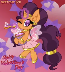 Size: 3800x4200 | Tagged: safe, artist:snakeythingy, derpibooru import, saffron masala, artificial wings, augmented, cupid, curry, food, heart, holiday, magic, magic wings, story included, valentine's day, wings