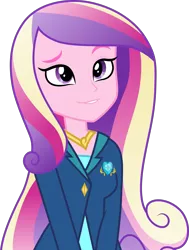 Size: 3000x3963 | Tagged: safe, artist:cloudyglow, artist:parclytaxel, derpibooru import, edit, editor:slayerbvc, vector edit, princess cadance, equestria girls, friendship games, clothes, cute, cutedance, dean cadance, female, no makeup edit, simple background, smiling, solo, transparent background, vector