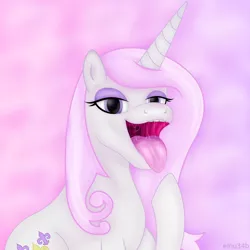 Size: 4750x4750 | Tagged: safe, artist:emu34b, derpibooru import, fleur-de-lis, pony, unicorn, absurd resolution, blushing, drool, imminent vore, maw, mawshot, open mouth, simple background, solo, teeth, tongue out, uvula