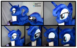 Size: 3649x2297 | Tagged: alicorn, alternate hairstyle, artist:akiacreations, clothes, derpibooru import, eyes closed, female, folded wings, freckles, horn, irl, lidded eyes, life size, mare, missing accessory, photo, plushie, ponytail, princess luna, prone, safe, socks, solo, striped socks, wings