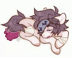 Size: 4000x3250 | Tagged: safe, artist:misocosmis, derpibooru import, oc, unofficial characters only, earth pony, pony, bandage, eyes closed, open mouth, simple background, sleeping, white background