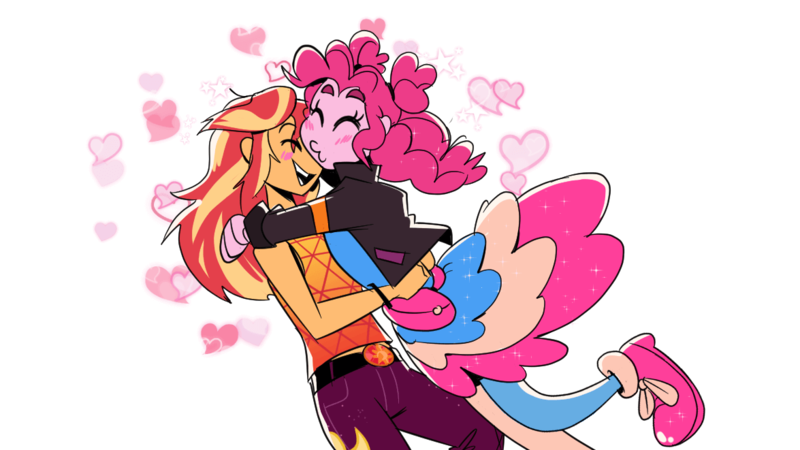 Size: 1175x661 | Tagged: safe, artist:cassettepunk, deleted from derpibooru, derpibooru import, pinkie pie, sunset shimmer, equestria girls, equestria girls series, sunset's backstage pass!, spoiler:eqg series (season 2), female, lesbian, shipping, sunsetpie