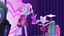 Size: 1600x900 | Tagged: safe, derpibooru import, screencap, kiwi lollipop, supernova zap, equestria girls, equestria girls series, sunset's backstage pass!, spoiler:eqg series (season 2), drums, guitar, k-lo, musical instrument, postcrush, su-z