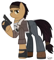 Size: 758x847 | Tagged: safe, artist:99999999000, derpibooru import, ponified, earth pony, pony, alyx vance, clothes, female, gun, half-life, half-life 2, handgun, pistol, simple background, solo, transparent background, video game, weapon